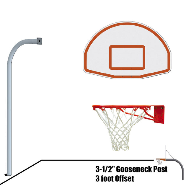 455-FABT-SR - Basketball System - Gooseneck (3-1/2 in. Pole with 36 in. Offset) - 54 in. Aluminum Fan - Single Rim Goal (Galvanized) - Image 1