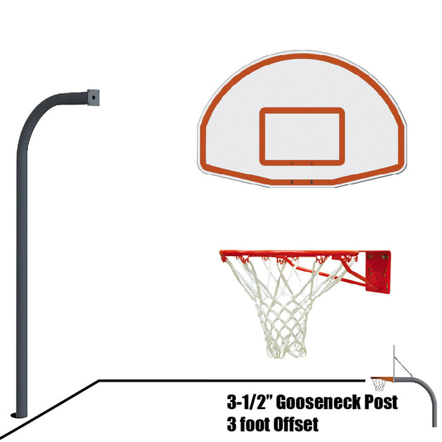 455-FABT-SR-BK - Basketball System - Gooseneck (3-1/2 in. Pole with 36 in. Offset) - 54 in. Aluminum Fan - Single Rim Goal (Black) - Image 1