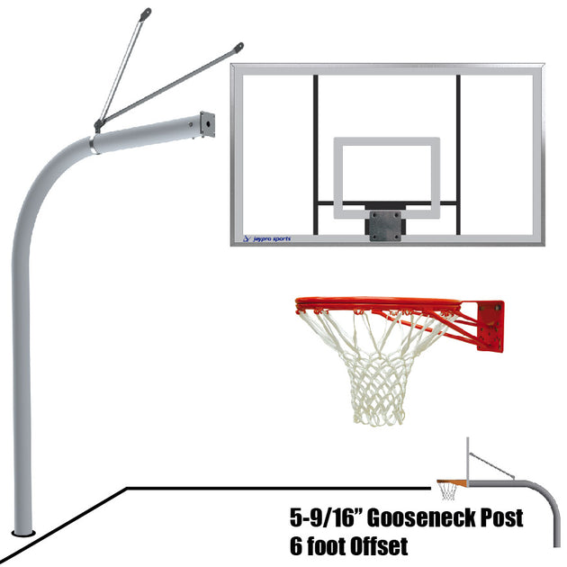 656-AC-DR - Basketball System - Gooseneck (5-9/16 in. Pole with 6 ft. Offset) - 72 in. Acrylic Backboard - Double Rim Goal - Image 1