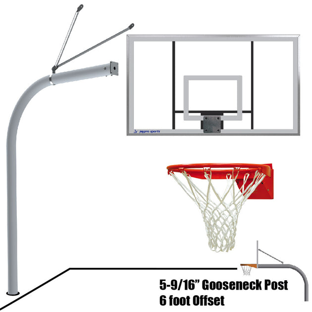 656-AC-FR - Basketball System - Gooseneck (5-9/16 in. Pole with 6 ft. Offset) - 72 in. Acrylic Backboard - Flex Rim Goal - Image 1