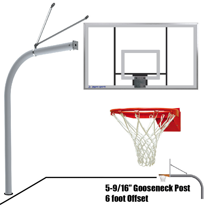 656-AC-FR - Basketball System - Gooseneck (5-9/16 in. Pole with 6 ft. Offset) - 72 in. Acrylic Backboard - Flex Rim Goal - Image 1