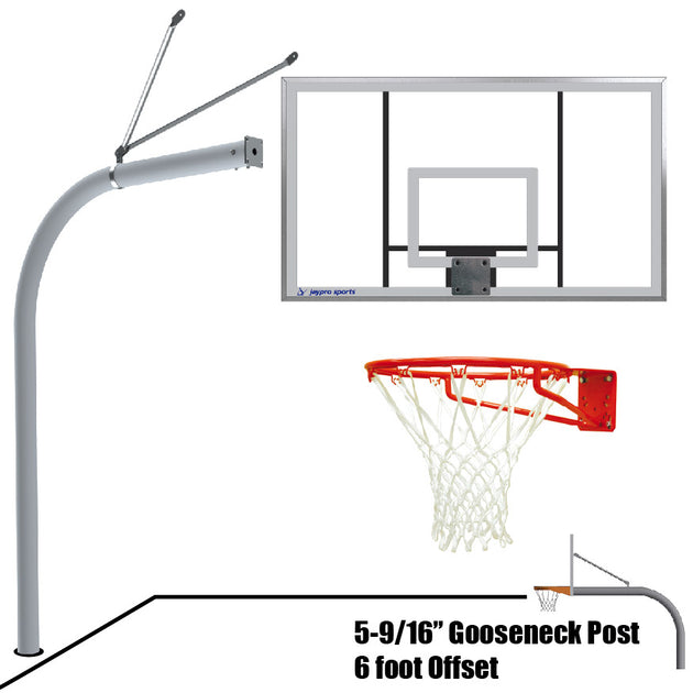 656-AC-SG - Basketball System - Gooseneck (5-9/16 in. Pole with 6 ft. Offset) - 72 in. Acrylic Backboard - Super Goal - Image 1