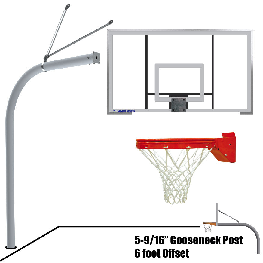656-AC-UB - Basketball System - Gooseneck (5-9/16 in. Pole with 6 ft. Offset) - 72 in. Acrylic Backboard - Playground Breakaway Goal - Image 1