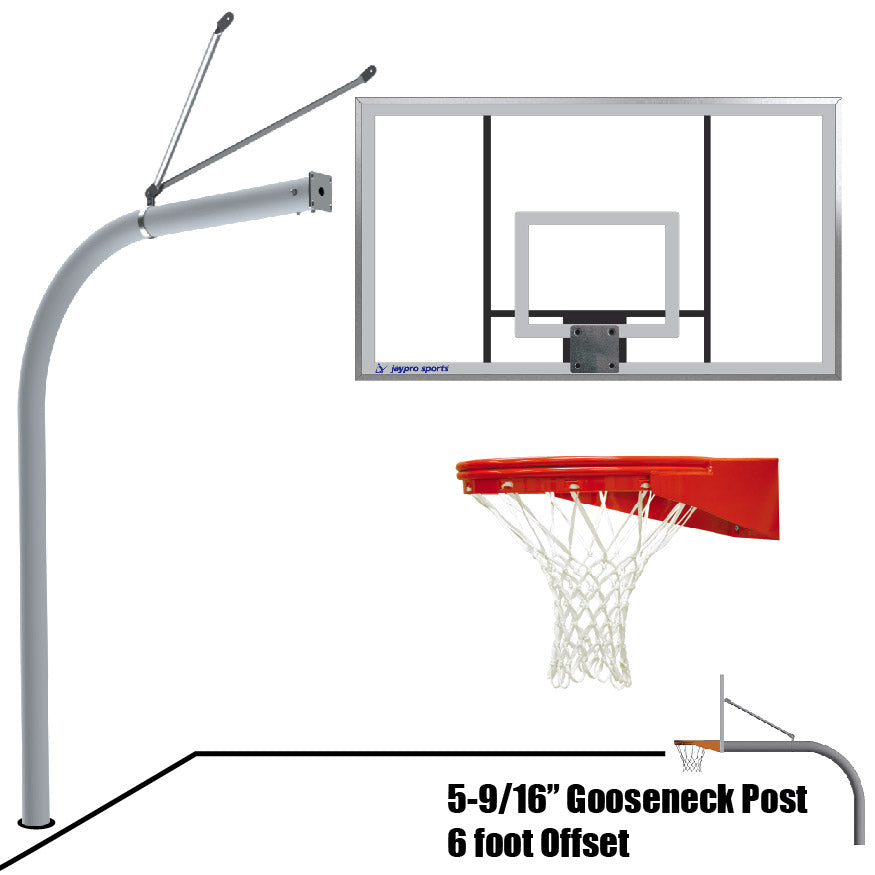 656-AC-UG - Basketball System - Gooseneck (5-9/16 in. Pole with 6 ft. Offset) - 72 in. Acrylic Backboard - Playground Goal - Image 1