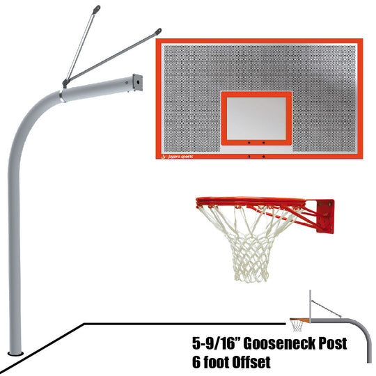 656-ALP-DR - Basketball System - Gooseneck (5-9/16 in. Pole with 6 ft. Offset) - 72 in. Perforated Aluminum Backboard - Double Rim Goal - Image 1