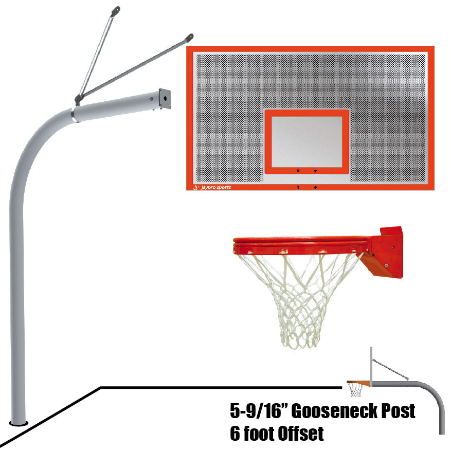 656-ALP-UB - Basketball System - Gooseneck (5-9/16 in. Pole with 6 ft. Offset) - 72 in. Perforated Aluminum Backboard - Playground Breakaway Goal - Image 1