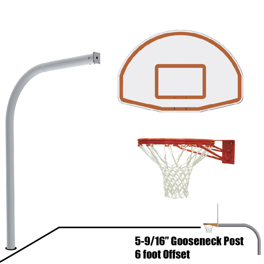 656-FABT-DR - Basketball System - Gooseneck (5-9/16 in. Pole with 6 ft. Offset) - 54 in. Aluminum Fan Backboard - Double Rim Goal - Image 1