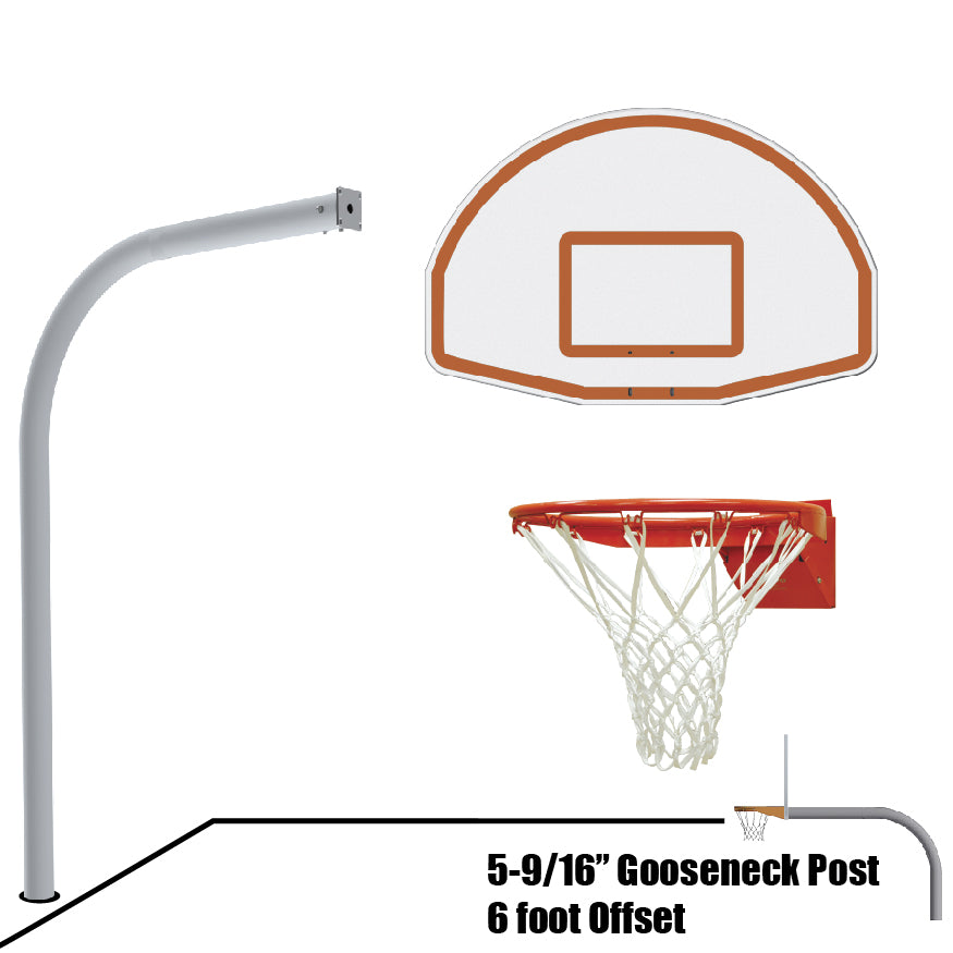 656-FABT-FR - Basketball System - Gooseneck (5-9/16 in. Pole with 6 ft. Offset) - 54 in. Aluminum Fan Backboard - Flex Rim Goal - Image 1