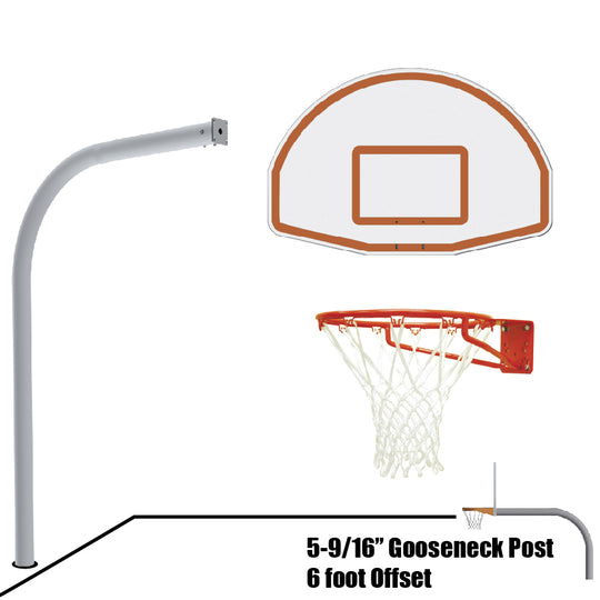 656-FABT-SG - Basketball System - Gooseneck (5-9/16 in. Pole with 6 ft. Offset) - 54 in. Aluminum Fan Backboard - Super Goal - Image 1