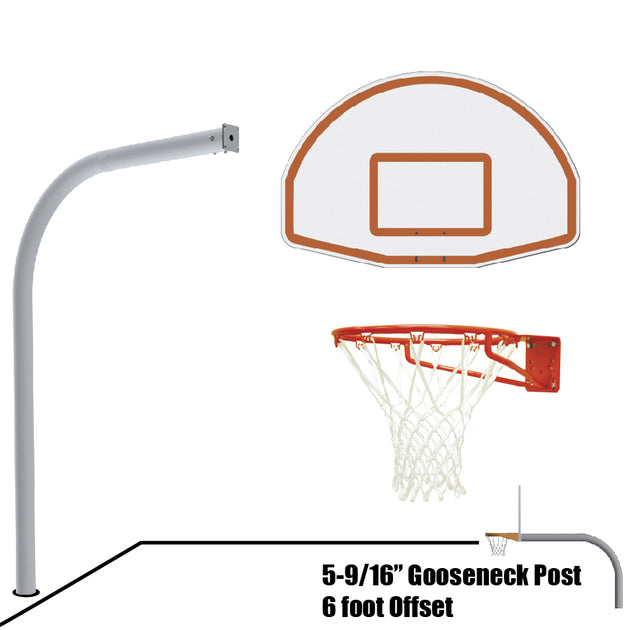 656-FABT-SG - Basketball System - Gooseneck (5-9/16 in. Pole with 6 ft. Offset) - 54 in. Aluminum Fan Backboard - Super Goal - Image 1