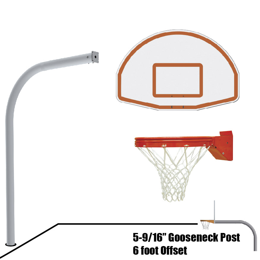 656-FABT-UB - Basketball System - Gooseneck (5-9/16 in. Pole with 6 ft. Offset) - 54 in. Aluminum Fan Backboard - Playground Breakaway Goal - Image 1