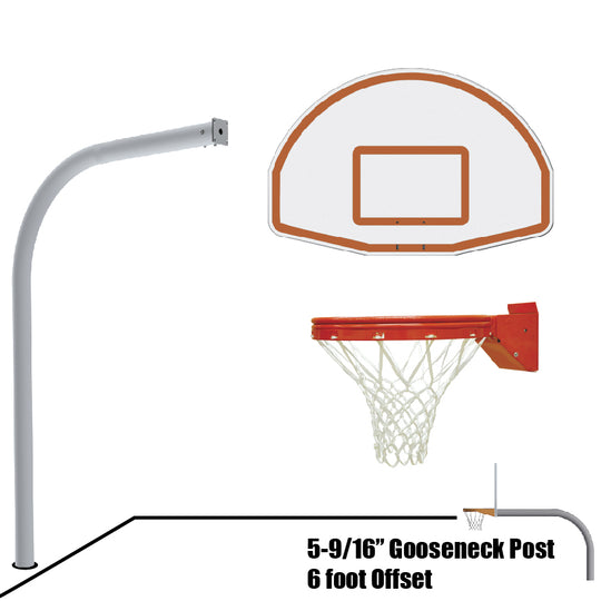 656-FABT-UB - Basketball System - Gooseneck (5-9/16 in. Pole with 6 ft. Offset) - 54 in. Aluminum Fan Backboard - Playground Breakaway Goal - Image 1