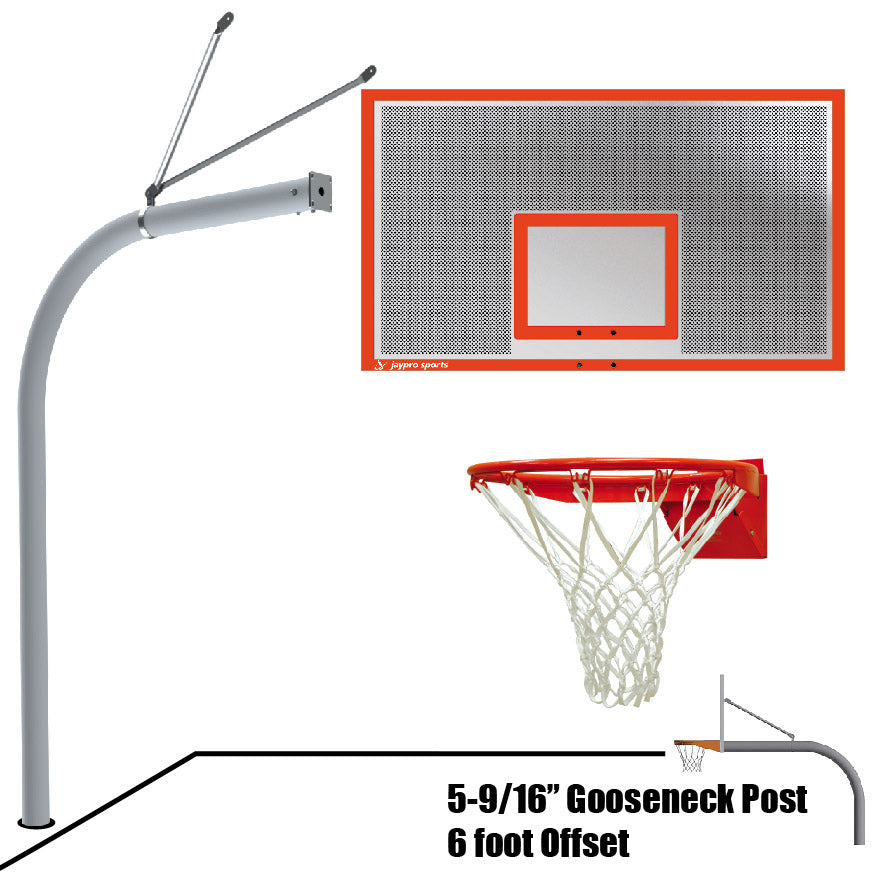 656-PERF-FR - Basketball System - Gooseneck (5-9/16 in. Pole with 6 ft. Offset) - 72 in. Perforated Steel Backboard - Flex Rim Goal - Image 1