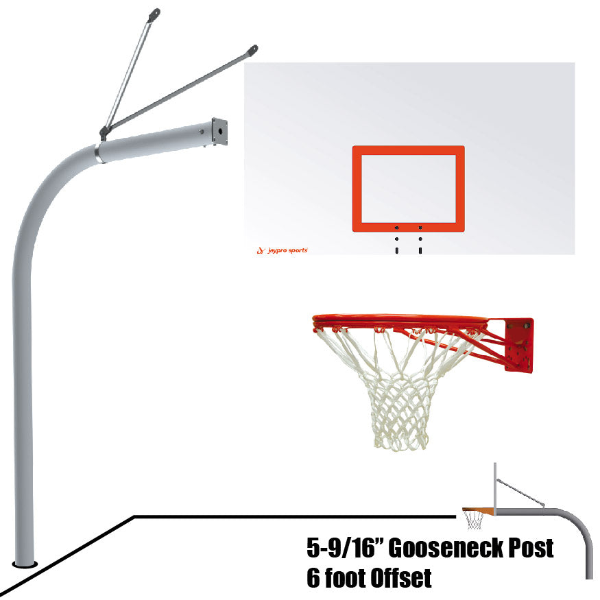 656-RS-DR - Basketball System - Gooseneck (5-9/16 in. Pole with 6 ft. Offset) - 72 in. Steel Backboard - Double Rim Goal - Image 1