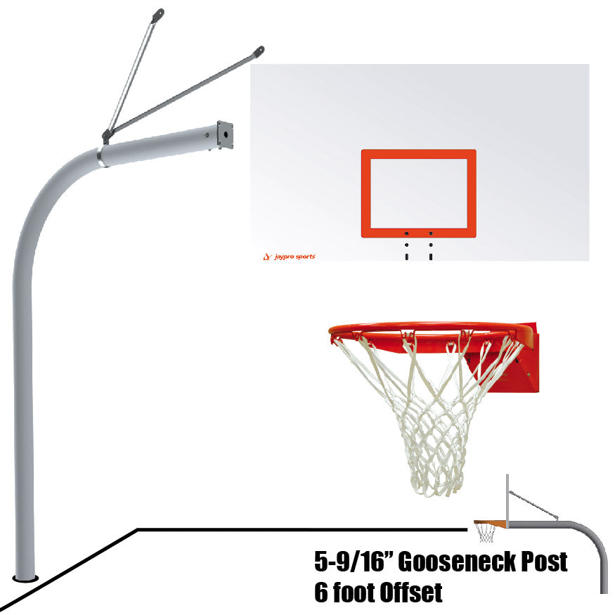 656-RS-FR - Basketball System - Gooseneck (5-9/16 in. Pole with 6 ft. Offset) - 72 in. Steel Backboard - Flex Rim Goal - Image 1