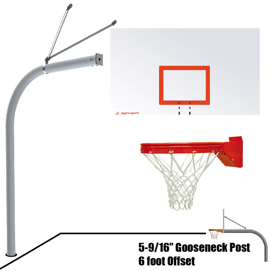 656-RS-UB - Basketball System - Gooseneck (5-9/16 in. Pole with 6 ft. Offset) - 72 in. Steel Backboard - Playground Breakaway Goal - Image 1