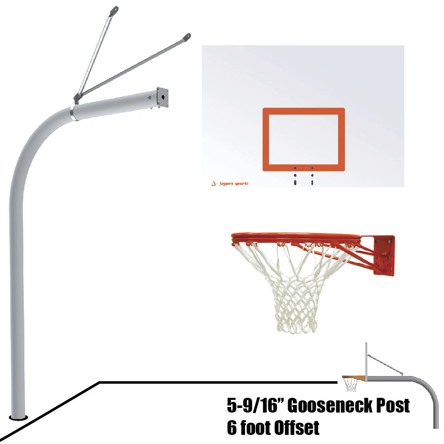 656-ST-DR - Basketball System - Gooseneck (5-9/16 in. Pole with 6 ft. Offset) - 60 in. Steel Backboard - Double Rim Goal - Image 1