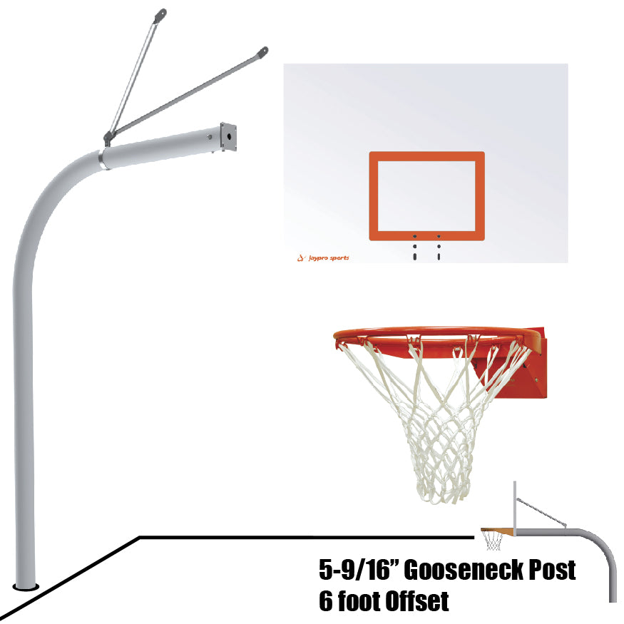 656-ST-FR - Basketball System - Gooseneck (5-9/16 in. Pole with 6 ft. Offset) - 60 in. Steel Backboard - Flex Rim Goal - Image 1