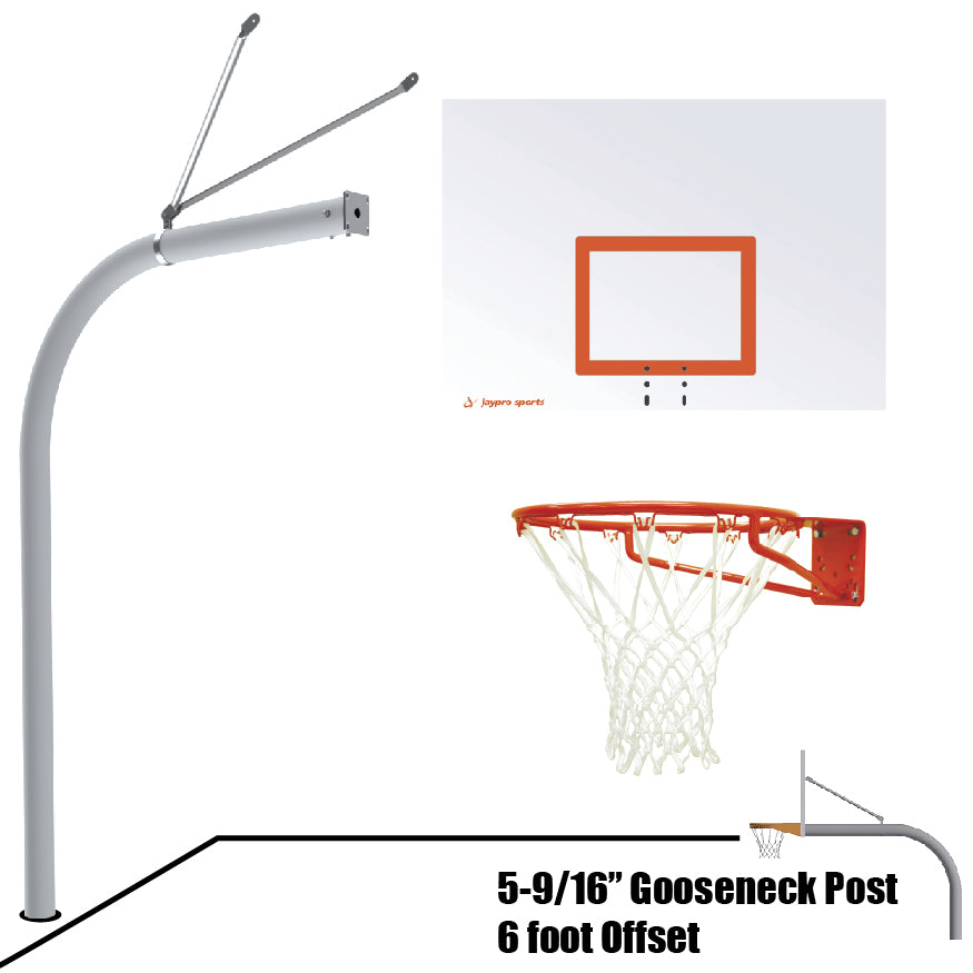 656-ST-SG - Basketball System - Gooseneck (5-9/16 in. Pole with 6 ft. Offset) - 60 in. Steel Backboard - Super Goal - Image 1