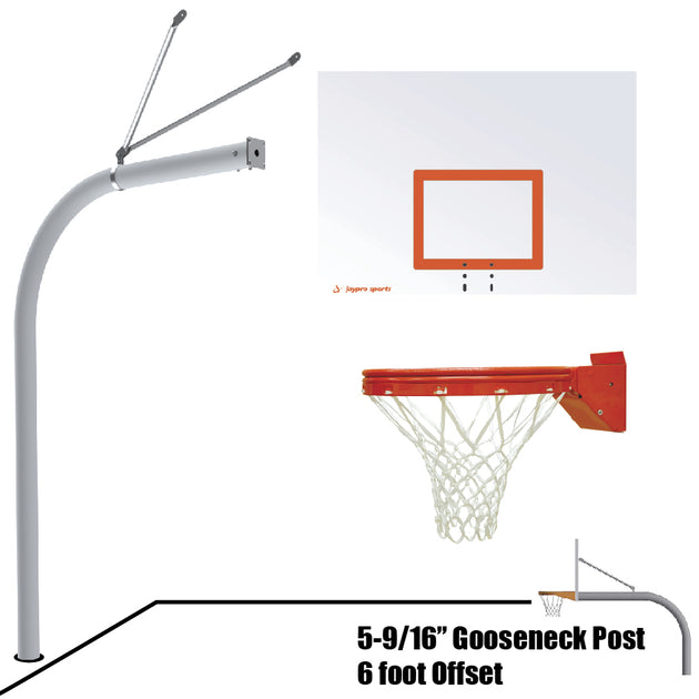656-ST-UB - Basketball System - Gooseneck (5-9/16 in. Pole with 6 ft. Offset) - 60 in. Steel Backboard - Playground Breakaway Goal - Image 1