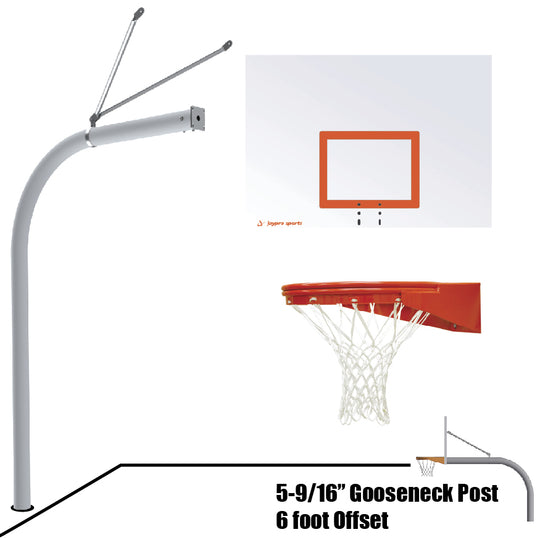 656-ST-UG - Basketball System - Gooseneck (6 in. Pole with 6 ft. Offset) - 60 in. Steel Backboard - Playground Goal - Image 1
