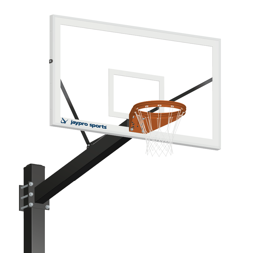774-CV-UG - Basketball System - Titan  (Powder Coated) Black (6 in. x 6 in. Pole with 4 ft. Offset) - 72 in. Glass Backboard - Playground Goal (Surface Mount) - Image 1