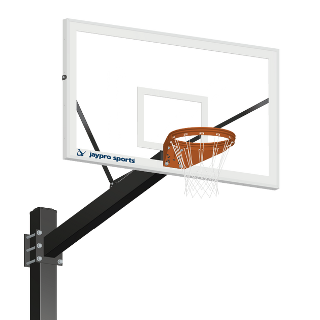 774-CV-UG - Basketball System - Titan  (Powder Coated) Black (6 in. x 6 in. Pole with 4 ft. Offset) - 72 in. Glass Backboard - Playground Goal (Surface Mount) - Image 1