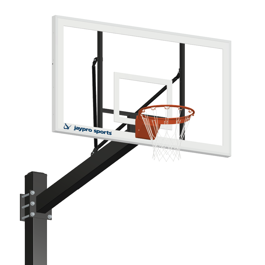 774-AC-FR - Basketball System - Titan  (Powder Coated) Black (6 in. x 6 in. Pole with 4 ft. Offset) - 72 in. Acrylic Backboard - Flex Rim Goal (Surface Mount) - Image 1