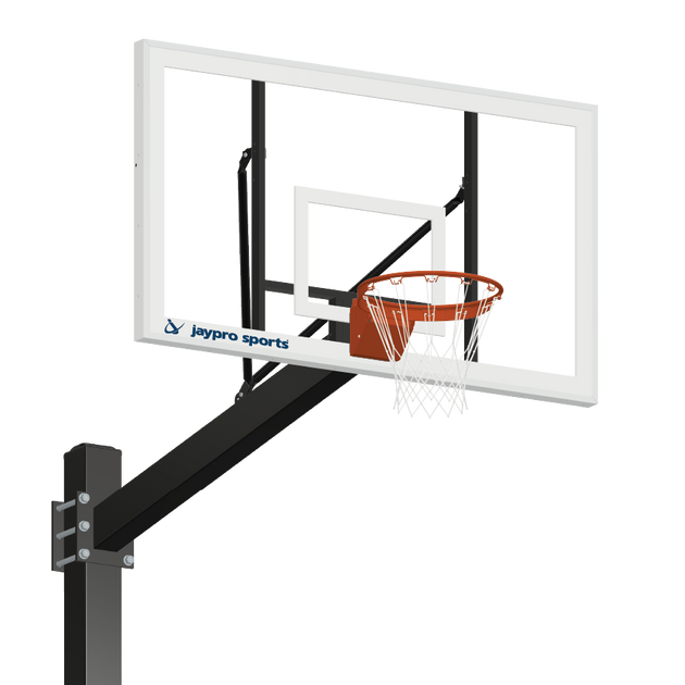 774-AC-FR - Basketball System - Titan  (Powder Coated) Black (6 in. x 6 in. Pole with 4 ft. Offset) - 72 in. Acrylic Backboard - Flex Rim Goal (Surface Mount) - Image 1