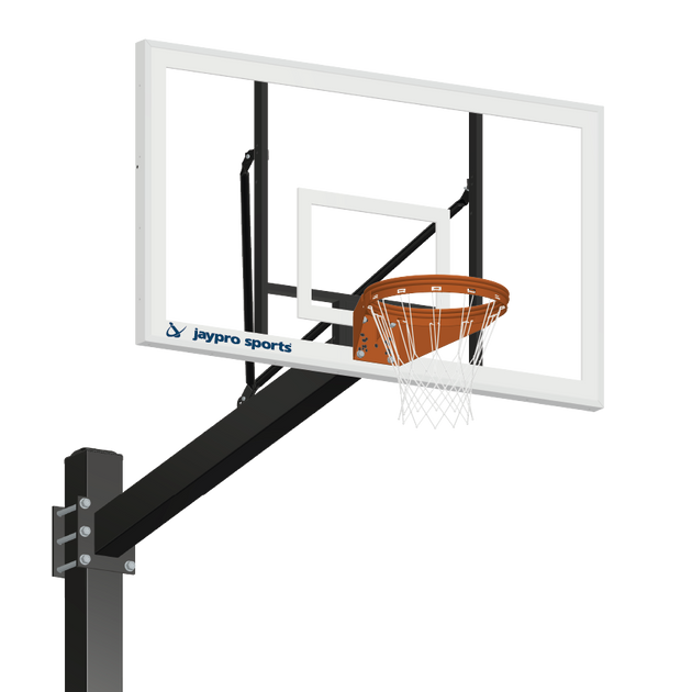 774-AC-UB - Basketball System - Titan  (Powder Coated) Black (6 in. x 6 in. Pole with 4 ft. Offset) - 72 in. Acrylic Backboard - Playground Breakaway Goal (Surface Mount) - Image 1