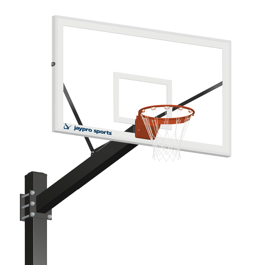772-CV-FR - Basketball System - Titan  (Powder Coated) Black (6 in. x 6 in. Pole with 6 ft. Offset) - 72 in. Glass Backboard - Flex Rim Goal (Surface Mount) - Image 1