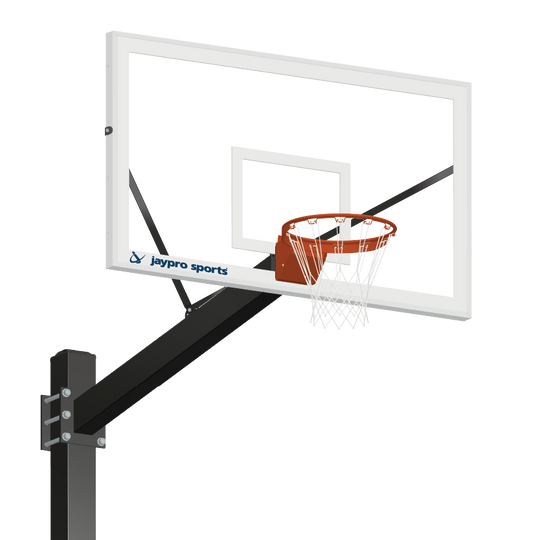 772-CV-FR - Basketball System - Titan  (Powder Coated) Black (6 in. x 6 in. Pole with 6 ft. Offset) - 72 in. Glass Backboard - Flex Rim Goal (Surface Mount) - Image 1