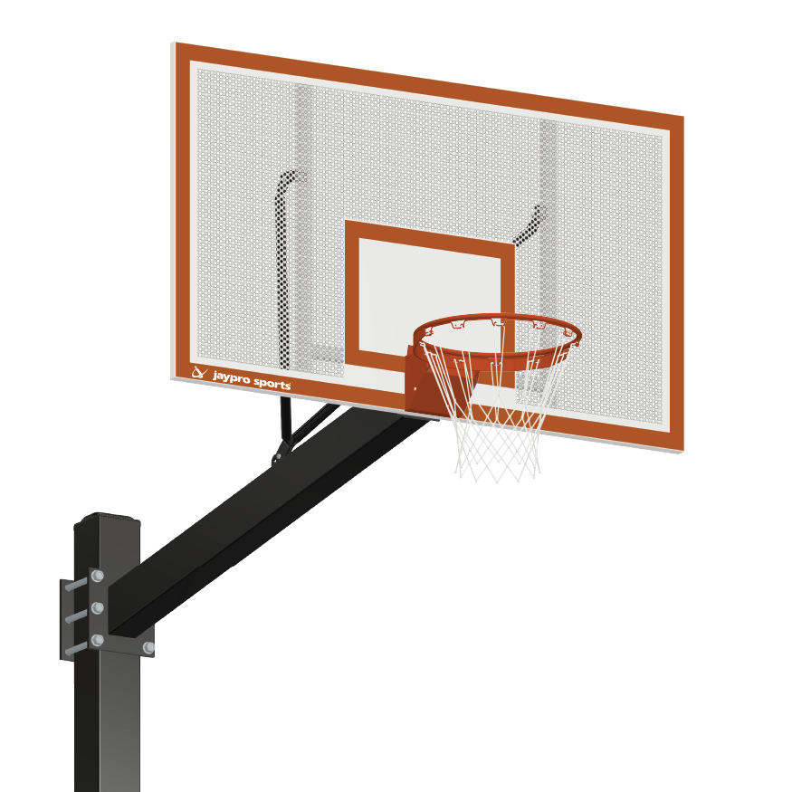 770-PF-FR - Basketball System - Titan  (Powder Coated) Black (6 in. x 6 in. Pole with 6 ft. Offset) - 72 in. Perforated Steel Backboard - Flex Rim Goal - Image 1