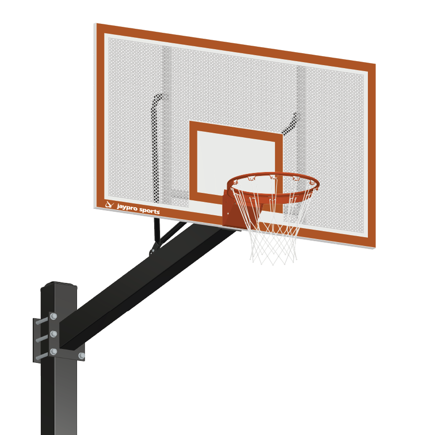 774-PF-FR - Basketball System - Titan  (Powder Coated) Black (6 in. x 6 in. Pole with 4 ft. Offset) - 72 in. Perforated Steel Backboard - Flex Rim Goal (Surface Mount) - Image 1