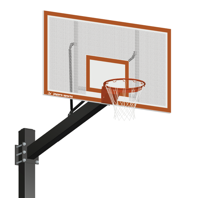 772-PF-FR - Basketball System - Titan  (Powder Coated) Black (6 in. x 6 in. Pole with 6 ft. Offset) - 72 in. Perforated Steel Backboard - Flex Rim Goal (Surface Mount) - Image 1
