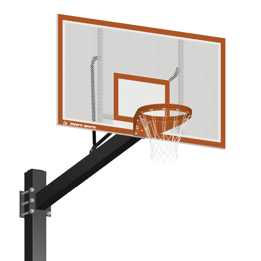 770-PF-UG - Basketball System - Titan  (Powder Coated) Black (6 in. x 6 in. Pole with 6 ft. Offset) - 72 in. Perforated Steel Backboard - Playground Goal - Image 1