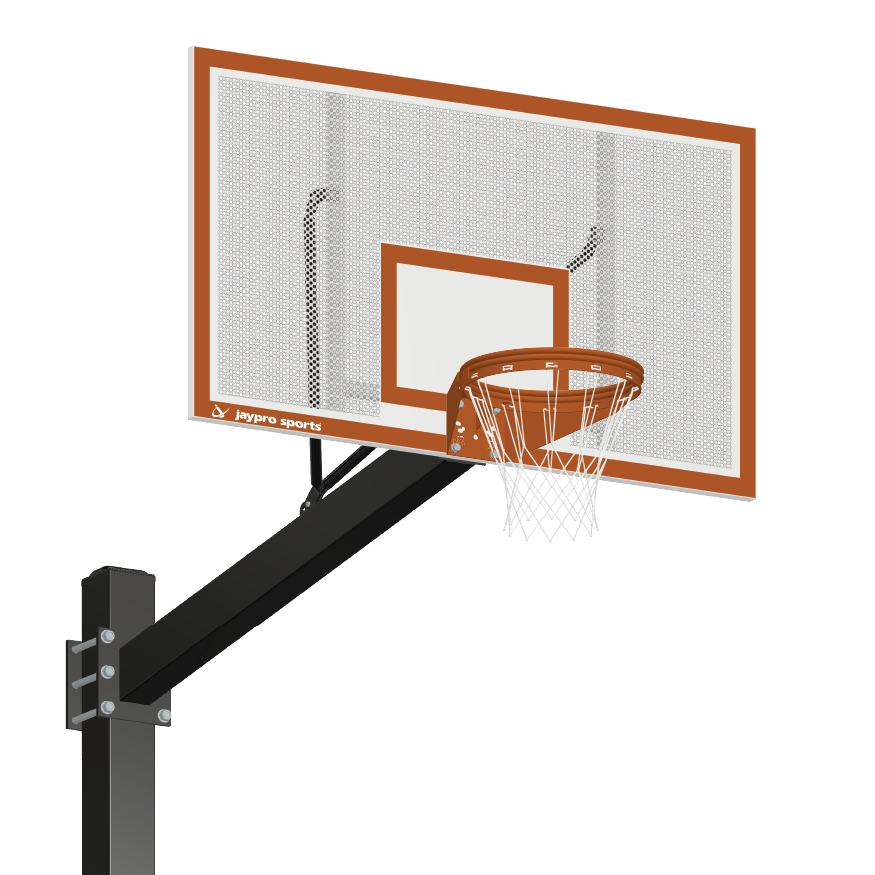 772-PF-UG - Basketball System - Titan  (Powder Coated) Black (6 in. x 6 in. Pole with 6 ft. Offset) - 72 in. Perforated Steel Backboard - Playground Goal (Surface Mount) - Image 1