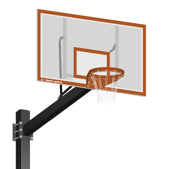 774-PF-UG - Basketball System - Titan  (Powder Coated) Black (6 in. x 6 in. Pole with 4 ft. Offset) - 72 in. Perforated Steel Backboard - Playground Goal (Surface Mount) - Image 1