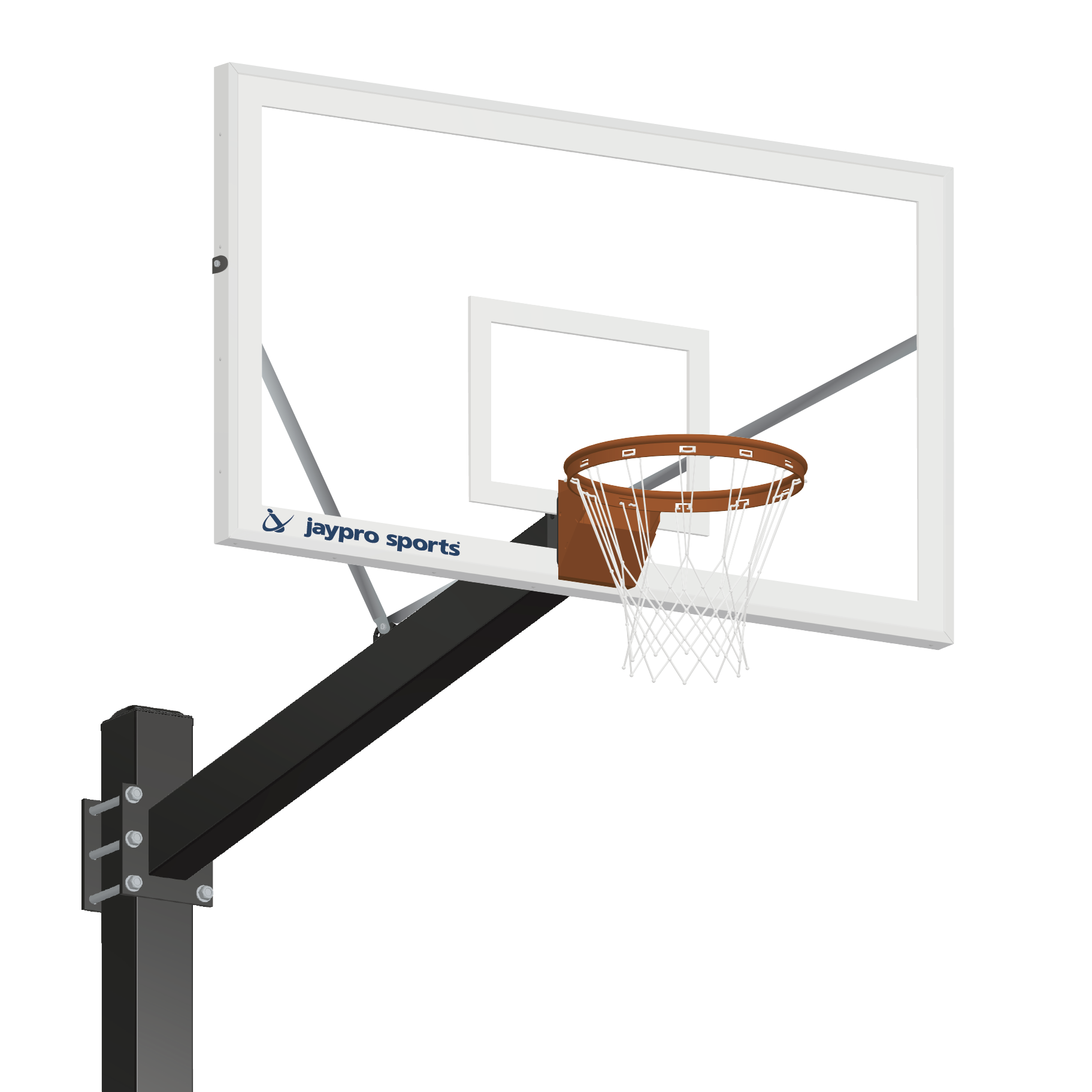 770-CV-UB - Basketball System - Titan  (Powder Coated) Black (6 in. x 6 in. Pole with 6 ft. Offset) - 72 in. Glass Backboard - Breakaway Playground Goal - Image 1