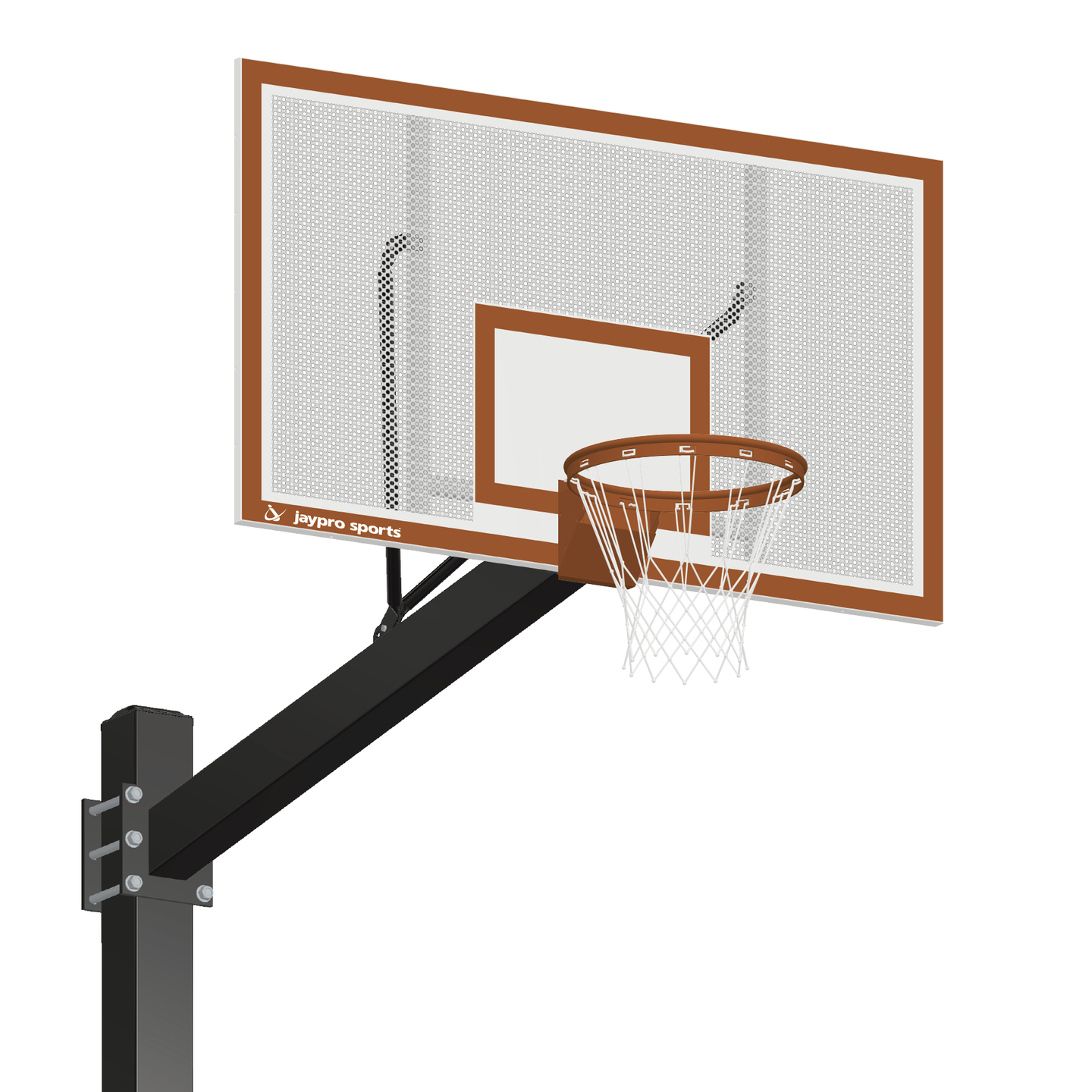 772-PF-UB - Basketball System - Titan  (Powder Coated) Black (6 in. x 6 in. Pole with 6 ft. Offset) - 72 in. Perforated Steel Backboard - Playground Breakaway Goal (Surface Mount) - Image 1
