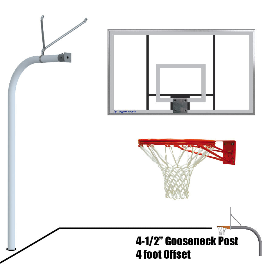 996-AC-DR - Basketball System - Gooseneck (4-1/2 in. Pole with 4 ft. Offset) - 72 in. Acrylic Backboard - Double Rim Goal - Image 1