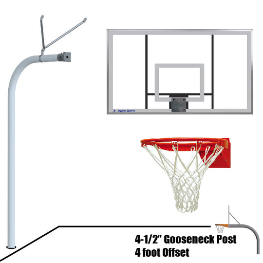 996-AC-FR - Basketball System - Gooseneck (4-1/2 in. Pole with 4 ft. Offset) - 72 in. Acrylic Board - Flex Rim Goal - Image 1