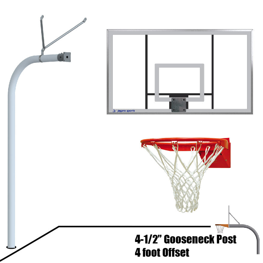996-AC-FR - Basketball System - Gooseneck (4-1/2 in. Pole with 4 ft. Offset) - 72 in. Acrylic Board - Flex Rim Goal - Image 1