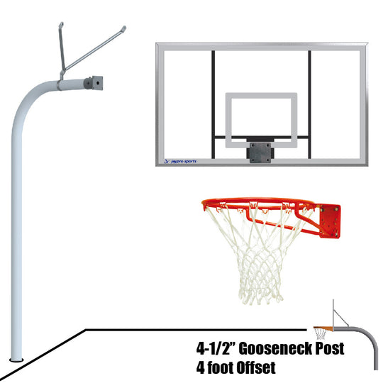 996-AC-SG - Basketball System - Gooseneck (4-1/2 in. Pole with 4 ft. Offset) - 72 in. Acrylic Board - Super Goal - Image 1