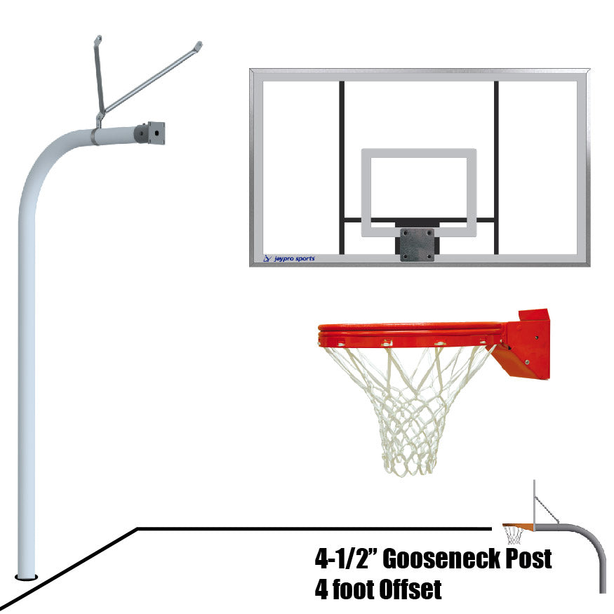 996-AC-UB - Basketball System - Gooseneck (4-1/2 in. Pole with 4 ft. Offset) - 72 in. Acrylic Board - Playground Breakaway Goal - Image 1