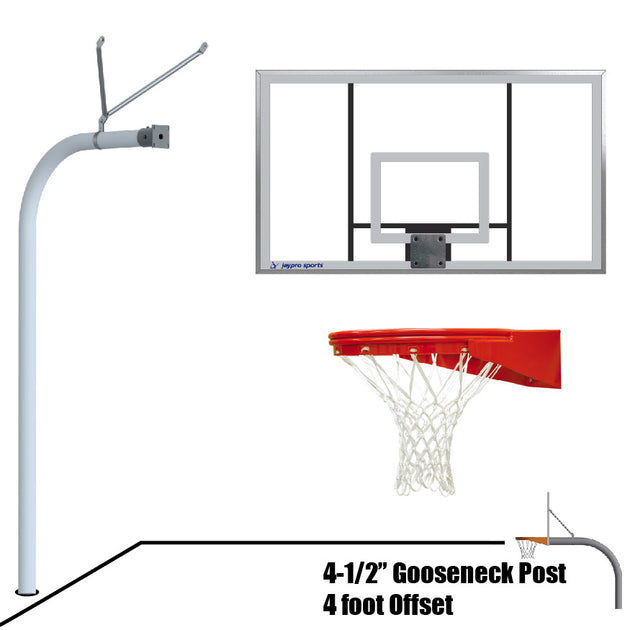 996-AC-UG - Basketball System - Gooseneck (4-1/2 in. Pole with 4 ft. Offset) - 72 in. Acrylic Board - Playground Goal - Image 1