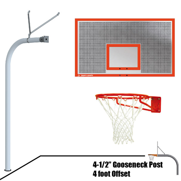 996-ALP-SG - Basketball System - Gooseneck (4-1/2 in. Pole with 4 ft. Offset) - 72 in. Perforated Aluminum Board - Super Goal - Image 1