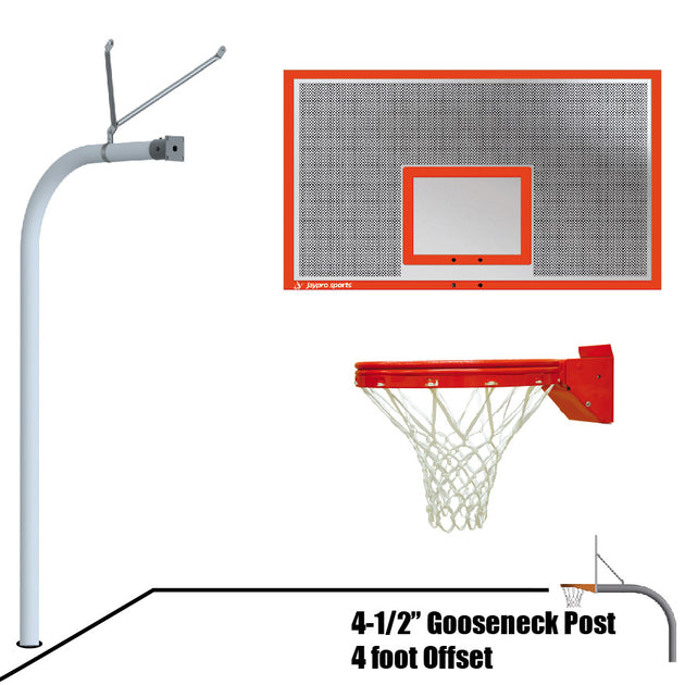 996-ALP-UB - Basketball System - Gooseneck (4-1/2 in. Pole with 4 ft. Offset) - 72 in. Perforated Aluminum Board - Playground Breakaway Goal - Image 1