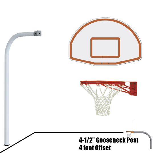 996-FABT-DR - Basketball System - Gooseneck (4-1/2 in. Pole with 4 ft. Offset) - 54 in. Aluminum Fan Board - Double Rim Goal - Image 1