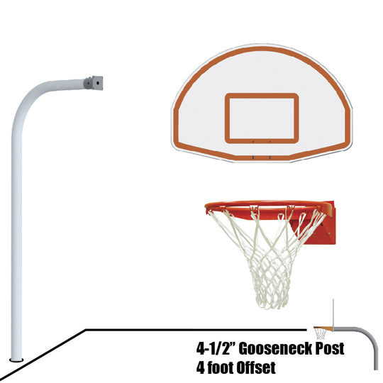 996-FABT-FR - Basketball System - Gooseneck (4-1/2 in. Pole with 4 ft. Offset) - 54 in. Aluminum Fan Board - Flex Rim Goal - Image 1